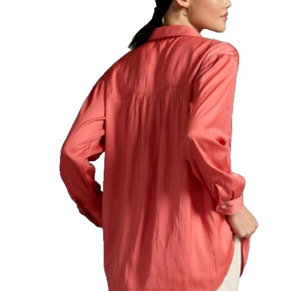Anthropologie Relaxed Top Button Up Shirt Women Size XL Shiny Rose - Picture 2 of 16